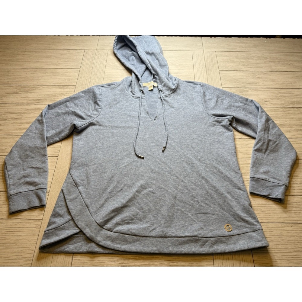 Michael Kors Women's Light blue Chambray Hooded Pullover Shirt Cotton Blend Sz L